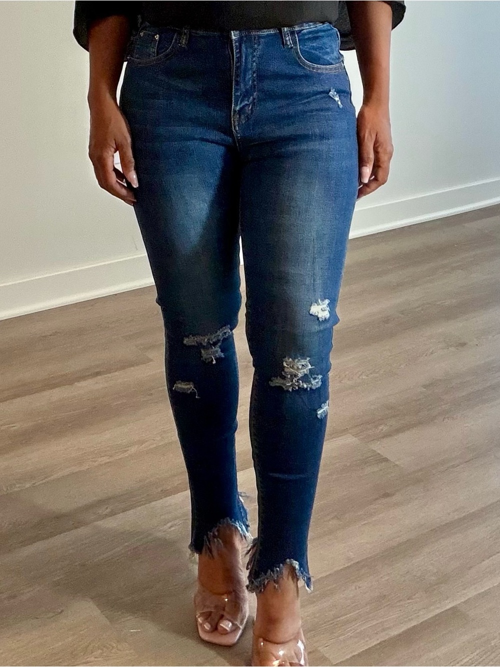 Dark Blue Distressed Skinny Jeans - Women